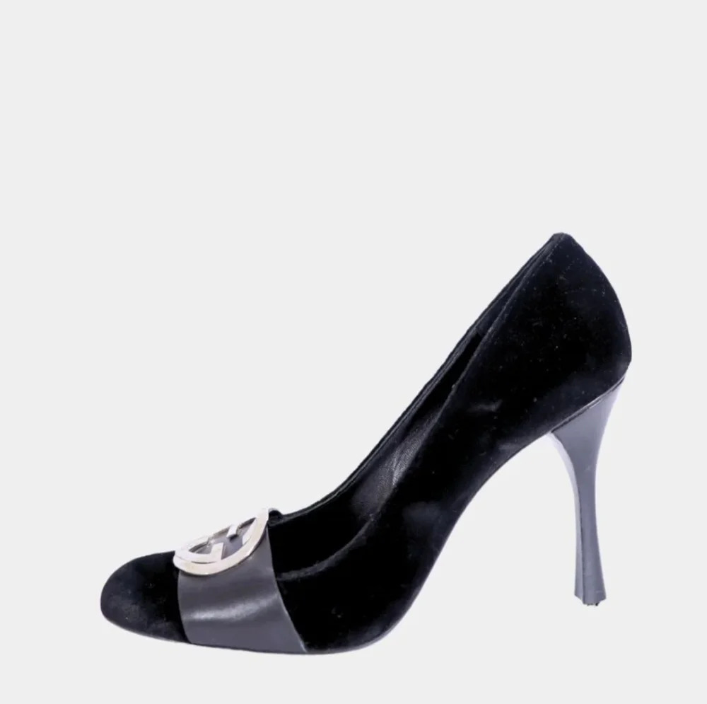 Gucci malanga velvet leather round toe pump heels size 6.5